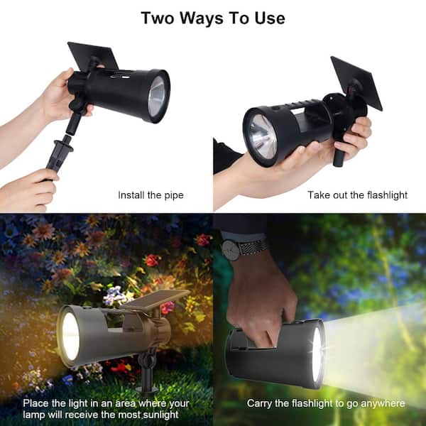 Solar 3.7-Volt Black LED Spotlight with Multi-Function Flashlight (4-Pack) Solar 3.7-Volt Black LED Spotlight with Multi-Function Flashlight (4-Pack)
