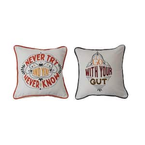 Cotton Pillow with Saying in Piping and Patterned Back (Set of 2)