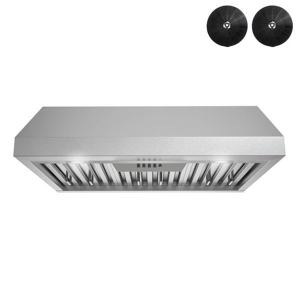 30 in. 406 CFM Anfo Convertible Under Cabinet Range Hood in Brushed Steel, Baffle Filters Push Button Control LED Lights