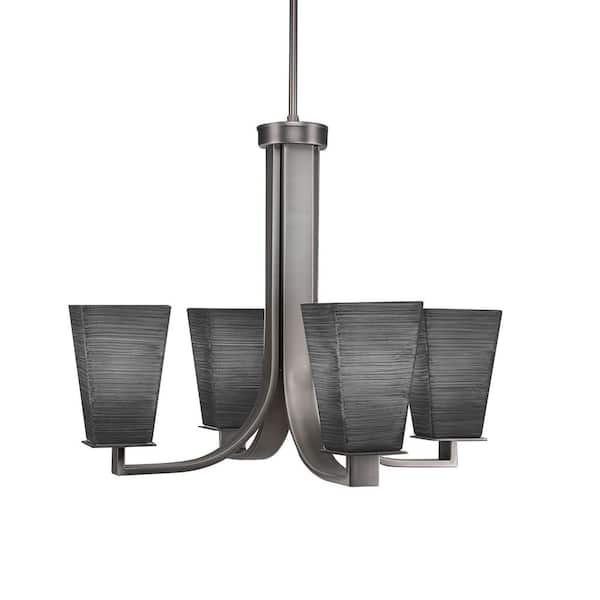 Unbranded Aspen 4-Light Graphite Chandelier, Square Chandelier with 5 in. Square Gray Linen Glass Shades, No bulbs included