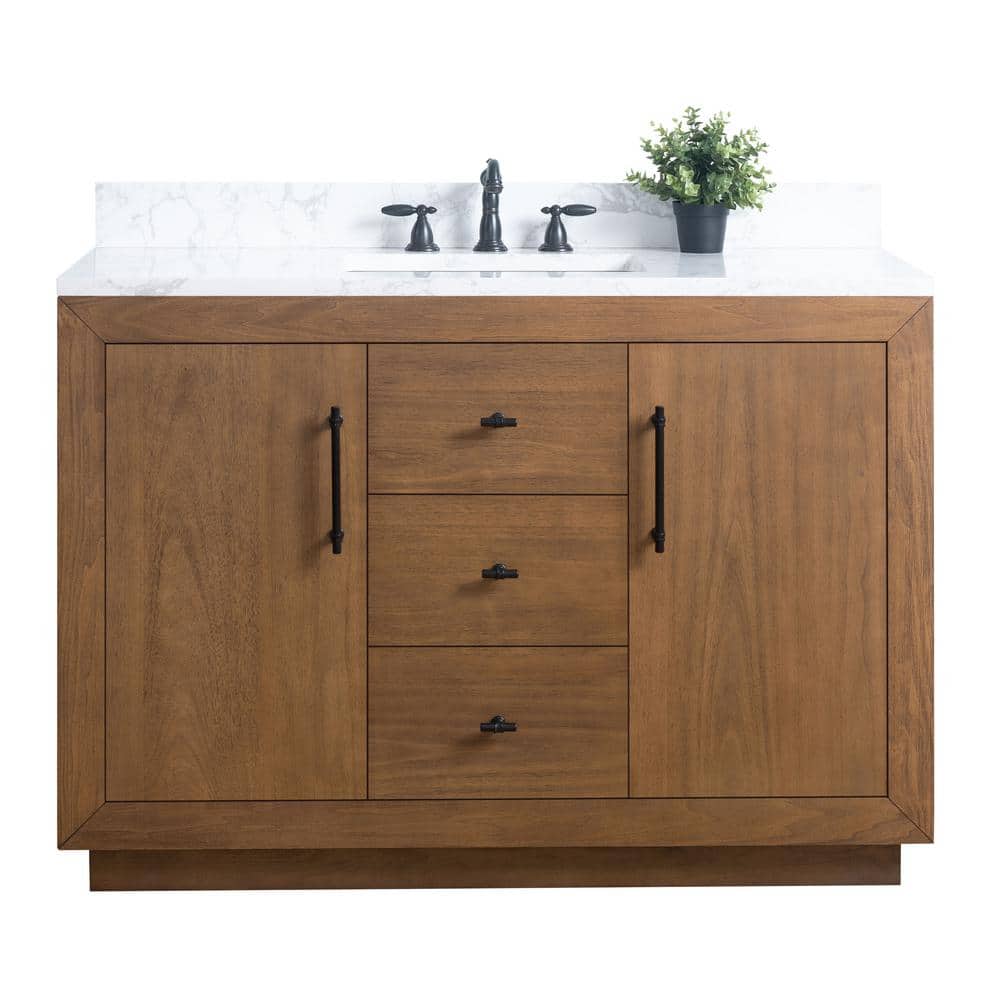 48'' Tan Poplar Wood Bathroom Vanity with Marble Top