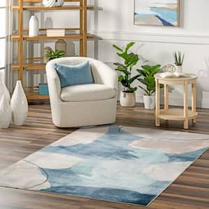 Sheree Abstract Watercolor Machine Washable Blue 4 ft. x 6 ft. Modern Area Rug