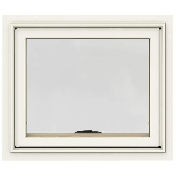 JELD-WEN 24 in. x 20 in. W-2500 Series Cream Painted Clad Wood Awning Window w/ Natural Interior and Screen