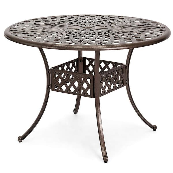 Kinger Home Arden 42 in. Cast Aluminum Outdoor Patio Dining Table with a Lattice Weave Design in Bronze