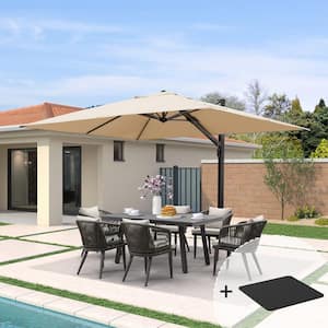 9 ft. x 12 ft. Aluminum Large Outdoor Cantilever 360° Rotation Patio Umbrella with Base Plate, Beige