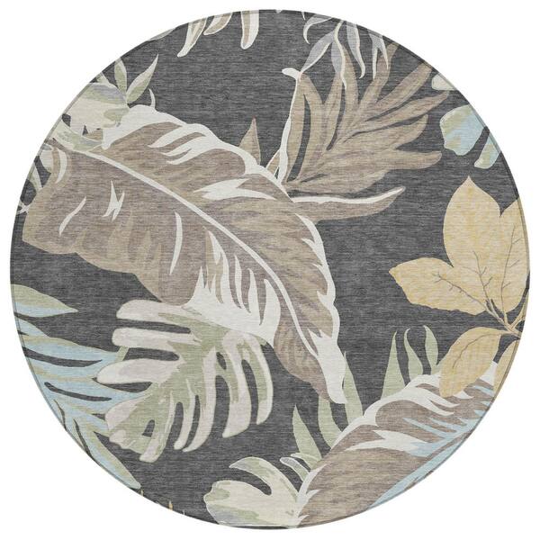 Chantille Machine Washable Indoor/Outdoor Abstract ACN3090 Graphite 8 ft. x 8 ft. Round Rug