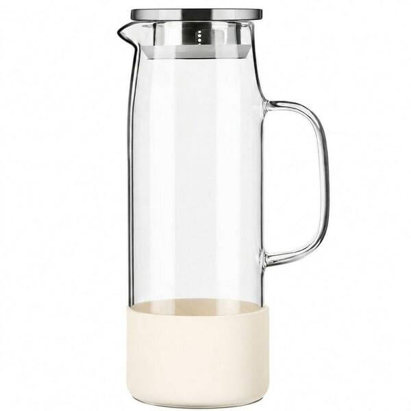 50 oz Glass Pitcher with Lid Handle 1.5 L Borosilicate Silicone Non-Slip Base 6 x 6 x 10.7 in. Cold 50oz/