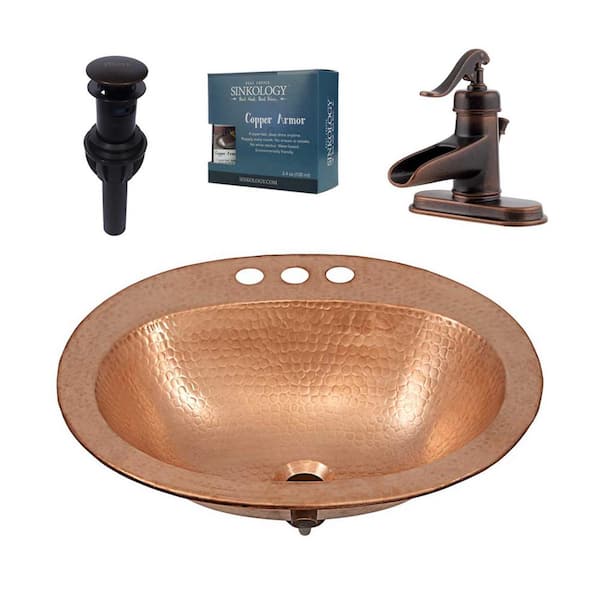 SINKOLOGY Seville 18 Gauge 20 in. Copper Drop-In Bath Sink in Naked Copper with Ashfield Faucet Kit