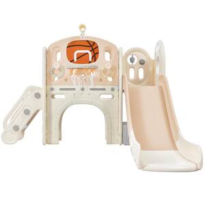 Pink Toddlers Freestanding Castle Climbing Crawling Playhouse with Slide, Ring Toss, and Basketball Hoop