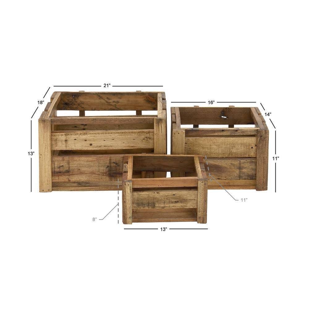 Rustic Brown Pine and Mango Wood Stackable Storage Crates, Set of 3