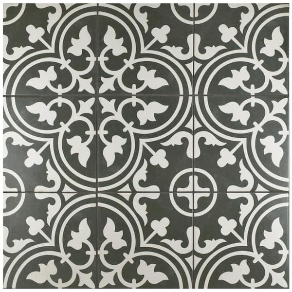 Merola Tile Arte Black 9-3/4 in. x 9-3/4 in. Porcelain Floor and Wall Tile (10.88 sq. ft./Case)