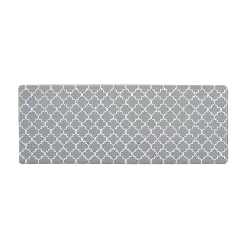 Gray and White PVC Modern Trellis Anti-Fatigue Mat 18" x 47"