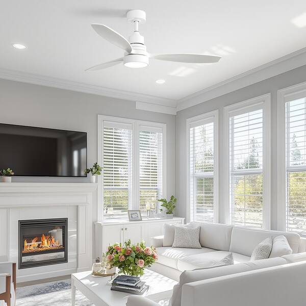 Sofucor 52 in. Indoor/Outdoor Wood White Ceiling Fan with Light