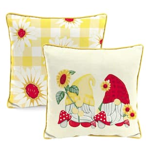 16 in. L x 16 in. W x 4 in. T Reversible Outdoor Throw Pillow in Gnome Daisies and Multi-Color Floral