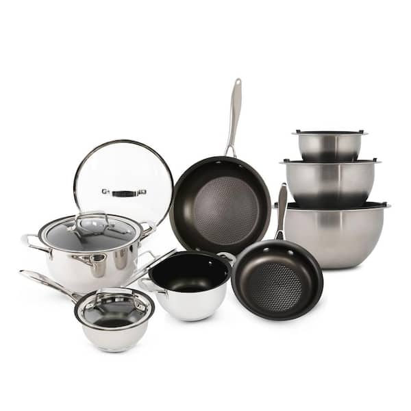 Wolfgang Puck 15 Piece Stainless Steel Nonstick Cookware Set with Mixing Bowls