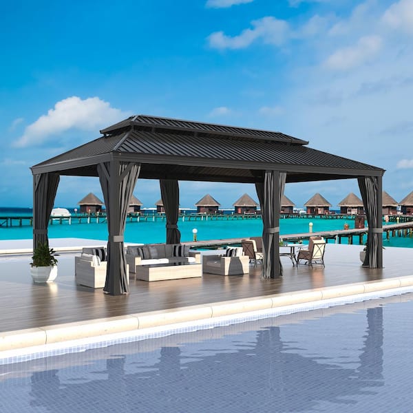 20 ft. W x 14 ft. L Aluminum Double Hardtop Gazebo with Curtains and Netting
