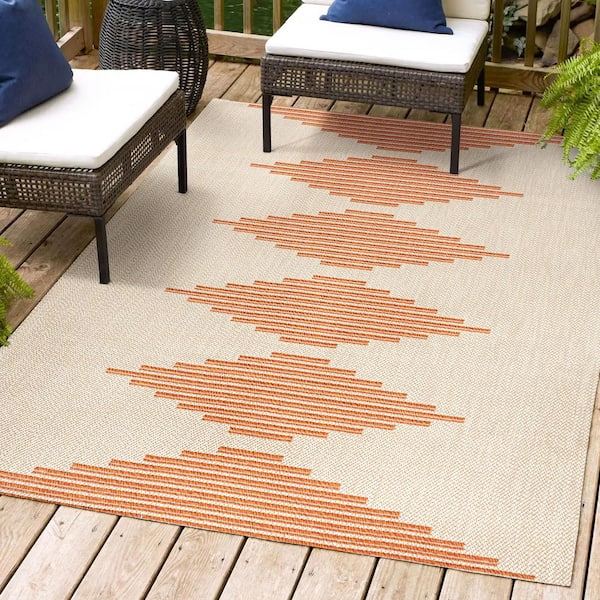 JONATHAN Y Vinales Diamond Beige/Orange 3 ft. x 5 ft. Stripe Indoor/Outdoor Area Rug