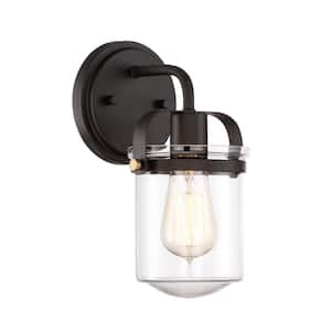 Jaxon 6 in. 1-Light Oil Rubbed Bronze Industrial Wall Sconce with Clear Glass Shade