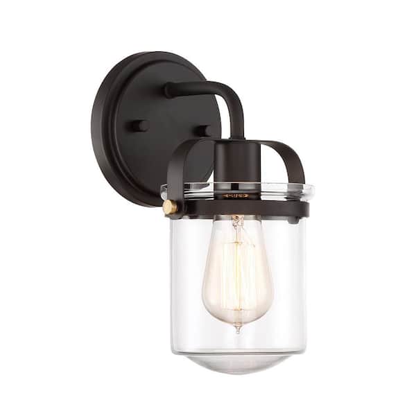 Designers Fountain Jaxon 6 in. 1-Light Oil Rubbed Bronze Industrial Wall Sconce with Clear Glass Shade