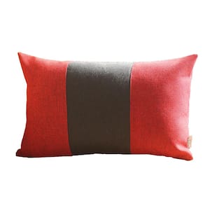 Boho-Chic Handcrafted Jacquard Red And Black 12 in. x 20 in. Lumbar Solid Throw Pillow Cover