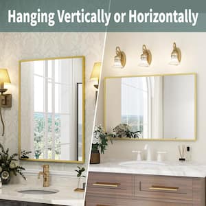 26 in. W x 38 in. H Rectangular Metal Framed Wall Bathroom Vanity Mirror Gold