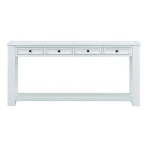 63 in. W x 14 in. D x 30 in. H Antique White Linen Cabinet Console Table with Storage Drawers and Bottom Shelf