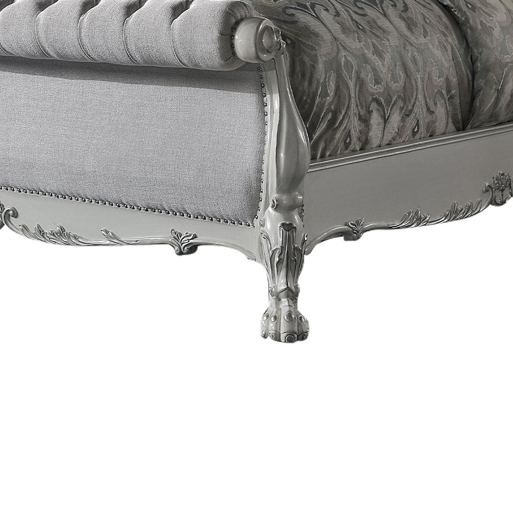 Bone White Tufted Upholstered Queen Bed with Wood Frame