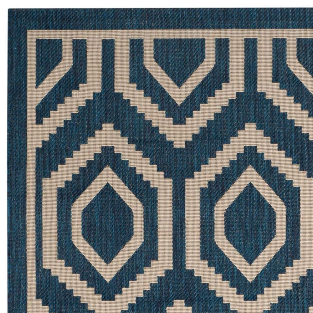 Navy and Beige Honeycomb Pattern Indoor/Outdoor Rug, 9' x 12'