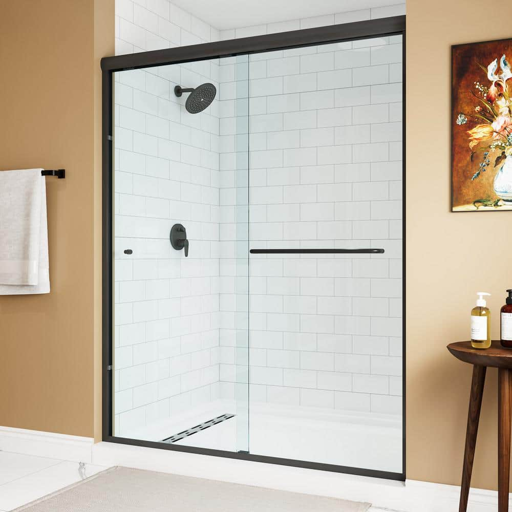 HOROW 55 in. - 59 in. W x 72 in. H Double Sliding Semi-Frameless Shower ...