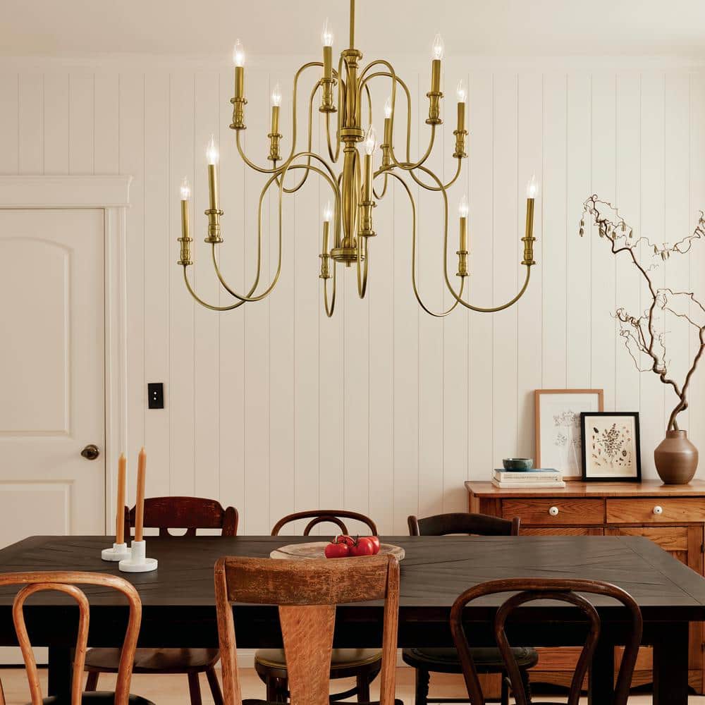 Karthe 42 in. 12-Light Natural Brass 2-Tier Vintage Candle Circle Chandelier for Dining Room price history on PriceWatchPro