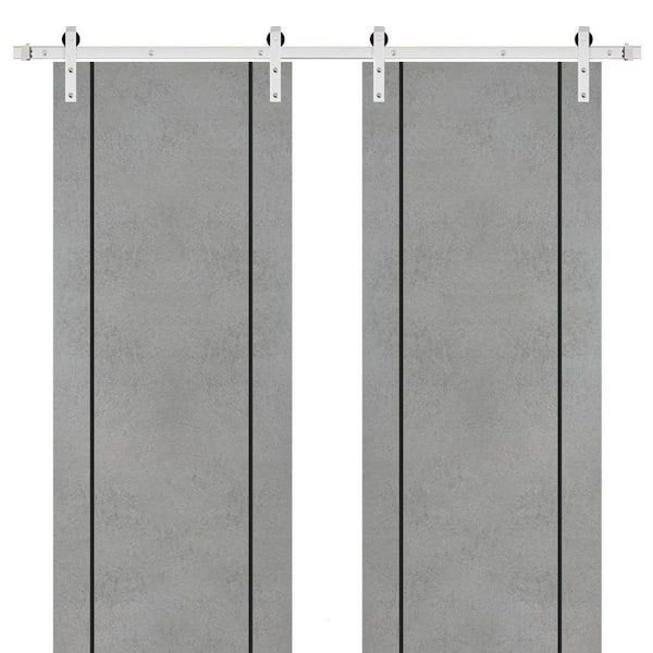 18 in. x 96 in. 2 Panel Concrete Solid Wood with Honeycomb Sliding Barn Door with Hardware Kit