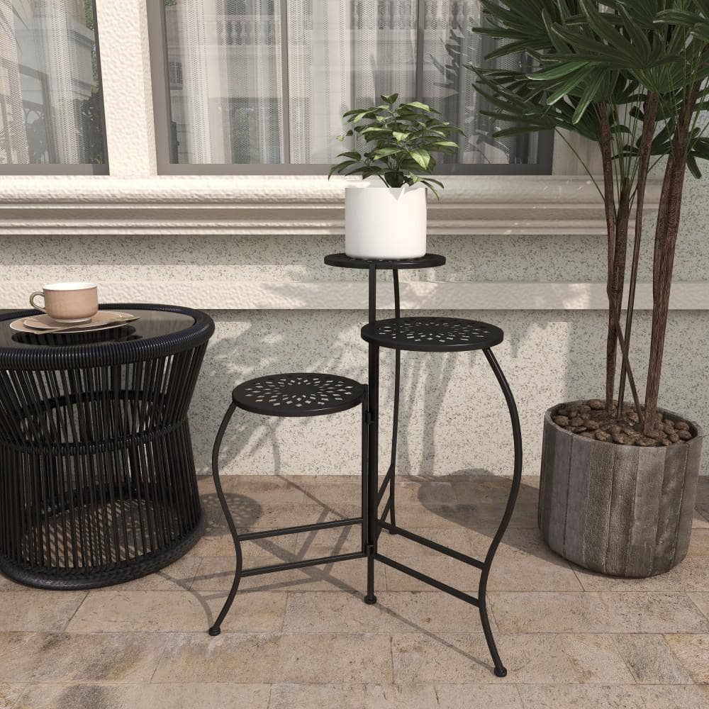 Black Metal 3-Tier Indoor Outdoor Floral Plant Stand