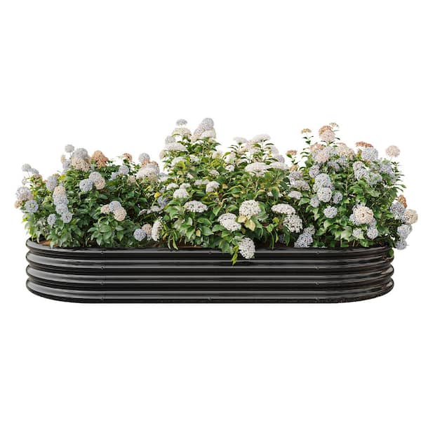 Flynama Large 89 in. L Black Metal Oval Outdoor Garden Raised Planter ...