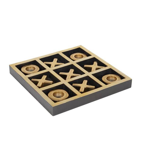 Litton Lane Gold Aluminum Tic Tac Toe Game Set with Gold Inlay