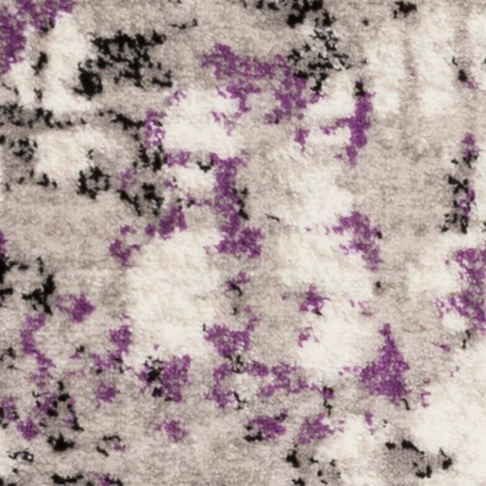 Modern Abstract Grey & Purple Synthetic Area Rug - 2' x 10'