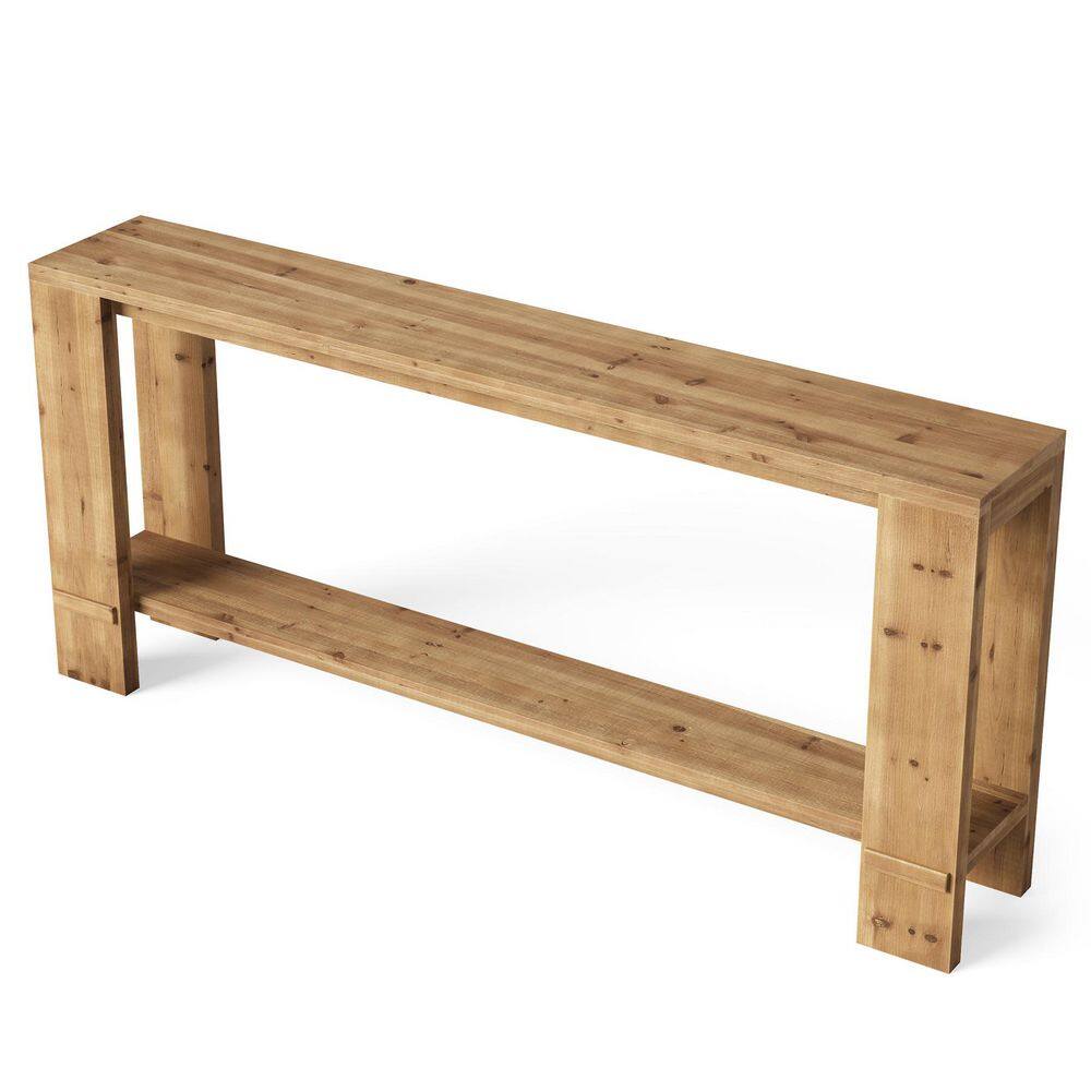 Turrella 70.9 in. Rectangle Brown Solid Wood Farmhouse Behind Sofa Entryway Couch Wall Console Table 2 Storage Shelves