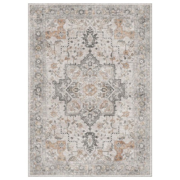 Medallion Light Taupe Brown 9 ft. x 12 ft. Persian Area Rug