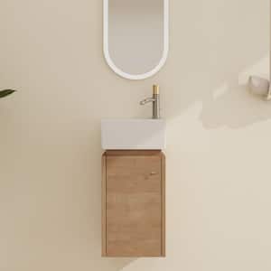 12 in. W x 12 in. D x 24.1 in. H Imitative Oak Wall Mounted Corner Single Bathroom Vanity With Ceramic Vanity Top