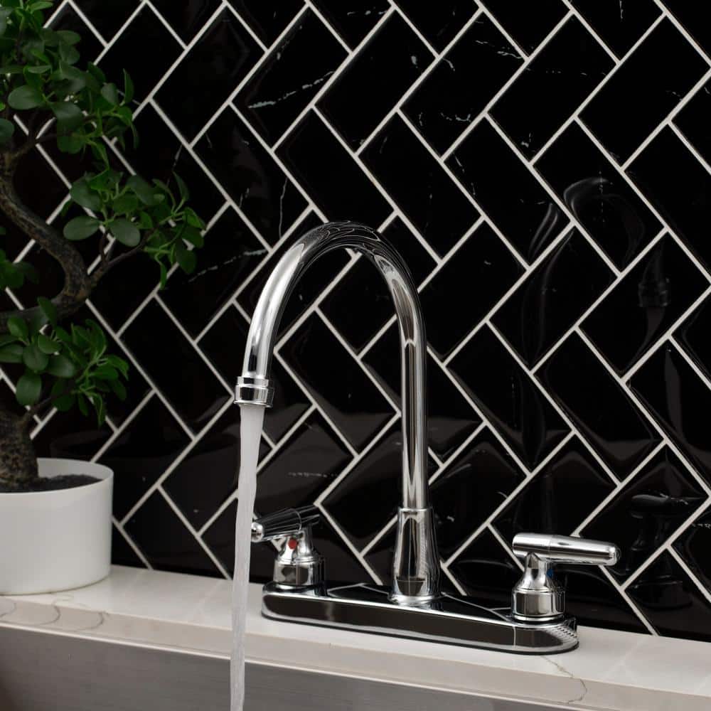 Polished Chrome 2-Handle High-Arc Kitchen Faucet with Pull-Out Spray