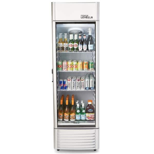 Premium LEVELLA 12.5 cu. ft. Commercial Upright Display Refrigerator Glass Door Beverage Cooler in Silver