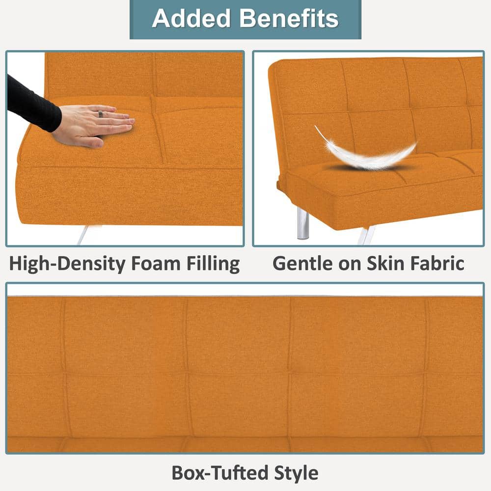 Tangerine Linen Twin Sleeper Futon with Metal Legs