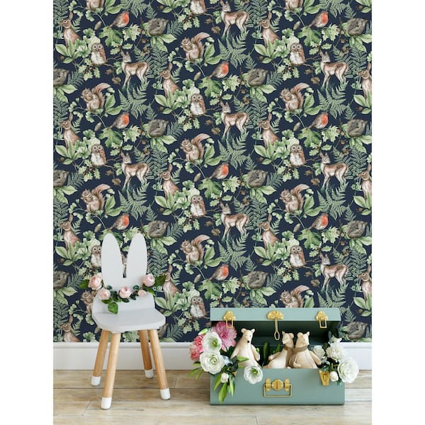Superfresco Easy Woodland Animals Navy Wallpaper Sample 10856894 The Home Depot