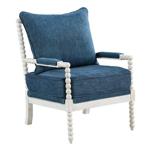 Kaylee Navy Fabric Spindle Chair with Antique White Frame