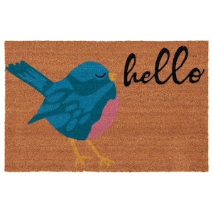 Hello Bird Natural/Blue 2 ft. x 3 ft. Indoor/Outdoor Door Mat