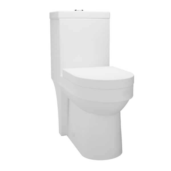 1-Piece 1.1/1.6 GPF Dual Flush Compact Toilet in White Soft Close Seat Included