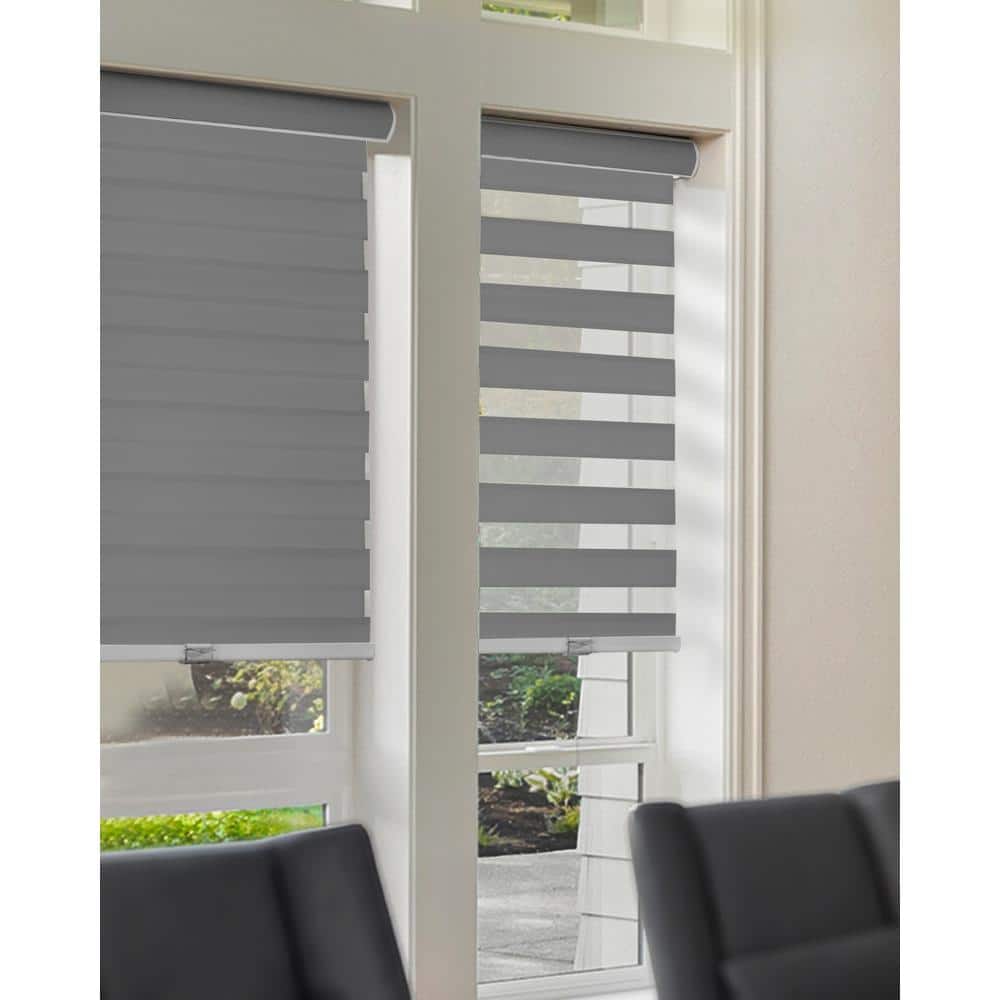 Gray Cordless Light Filtering Zebra Roller Shade 20" x 72"