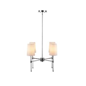 Jules 4-Light Chrome Chandelier with Acrylic Crystal Accents and White Fabric Shades