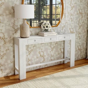 Janta 55.5 in. White Rectangular Wood 3 Drawer Console Table