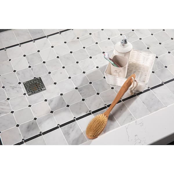 Transolid Pre-Tiled 60 in. L x 36 in. W Alcove Shower Pan Base with  Right-Hand Drain in Off-White Hexagon FPT6036R-HO - The Home Depot