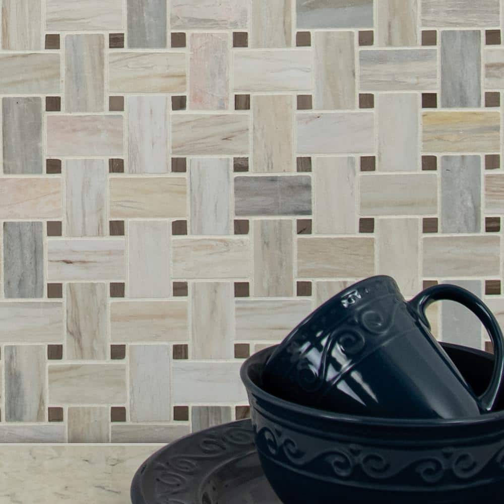 Angora Basketweave 12" x 12" Polished Marble Mosaic Tile
